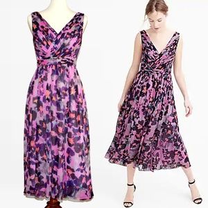 J Crew Collection Silk Chiffon Dress in Watercolor